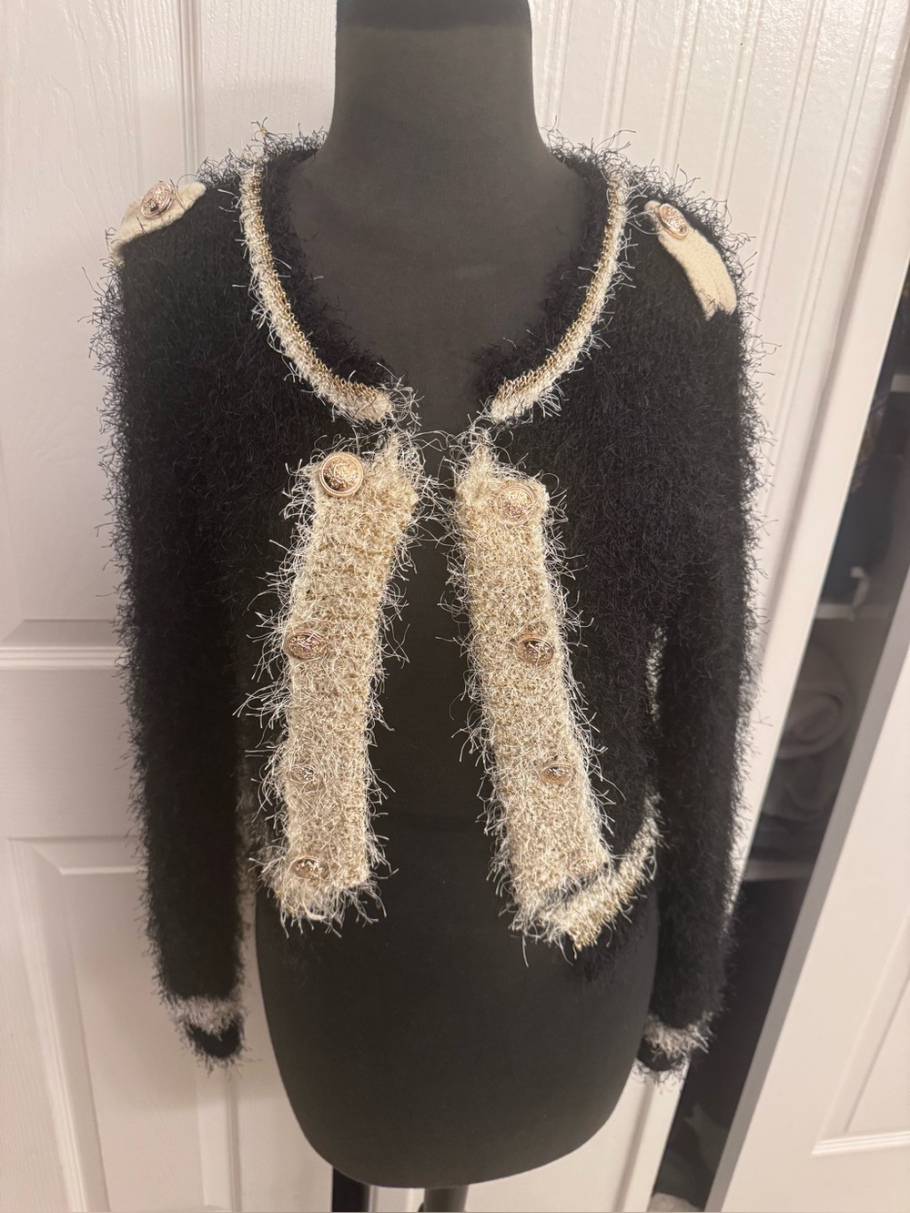Y2K Black Fuzzy cardigan- Women's